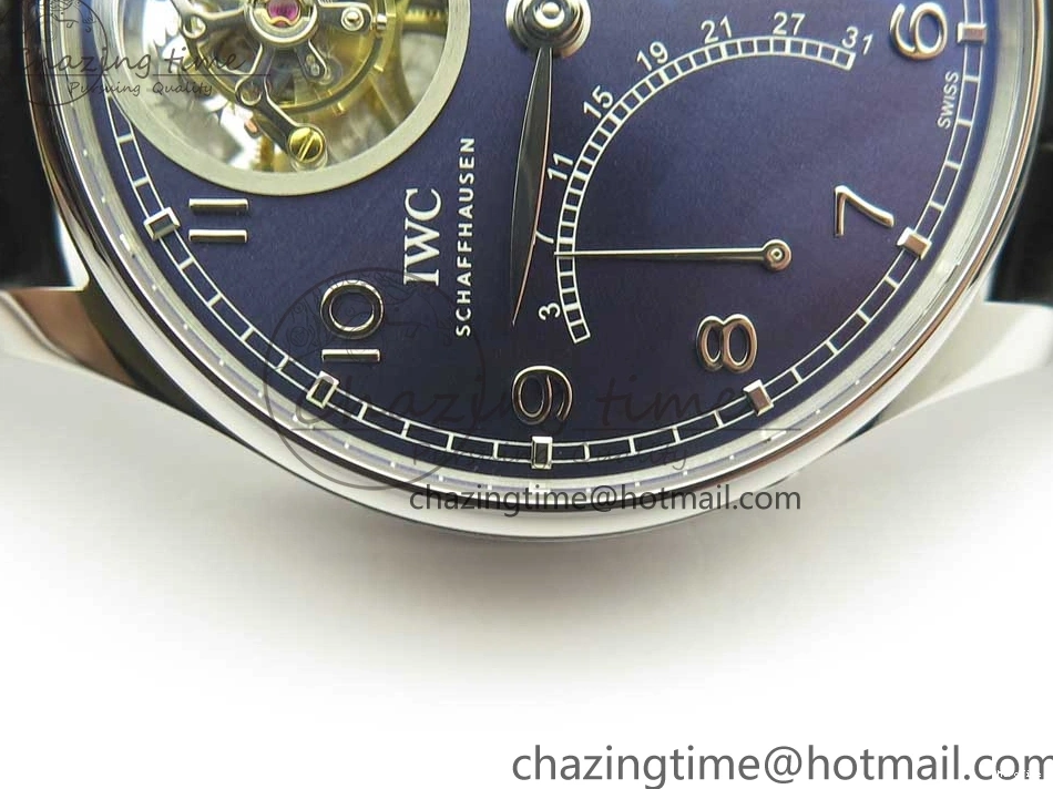 MIROTIME 0227 Sporty Portuguese Tourbillon IW504602 SS ZF Best Edition Blue Dial on Black Leather Strap 7175